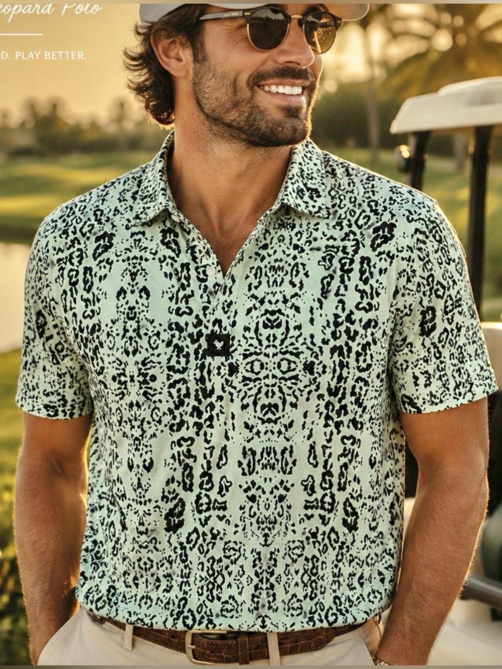 NWT Bad Birdie Core Performance Golf Polo Skins- Mint Leopard